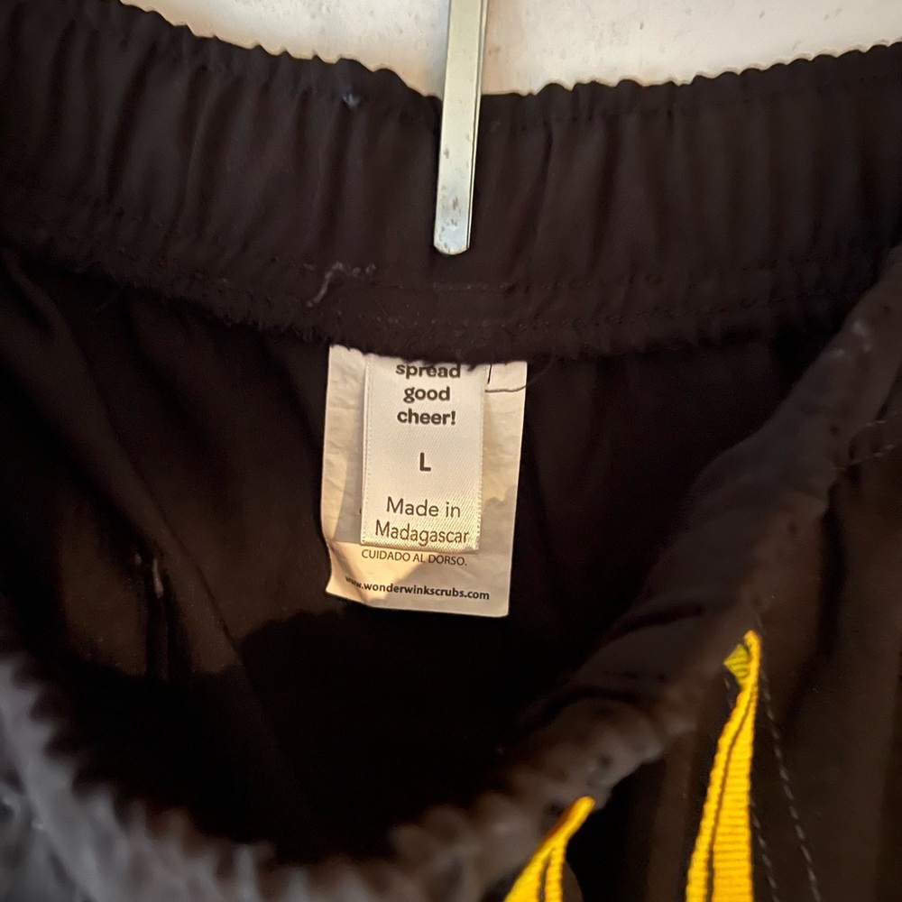 Spread Good Cheer! Black Scrub Pants with Bright Yellow Detail